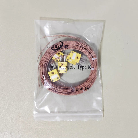 5-pack Type K thermocouple probes, 1 m copper wire, yellow connectors in bag