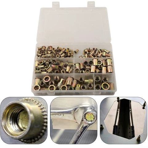 210 Piece Zinc Plated Flat Head Rivet Nut Set With 6 Metric Sizes M5 M6 M8 M10 And More, Heavy Duty Carbon Steel Fastener Kit For Automotive, Metalworking, And DIY Projects in storage case