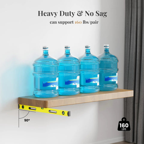 Heavy Duty Invisible Floating Wall Shelf Brackets Eight Inch Black Metal Shelf Supports holding 160 lbs with level