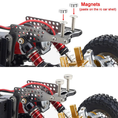 Close-up of GR5 Titanium LCG Chassis Kit Frame Rail Upgrade for Redcat Ascent 18 with visible magnets and screws installation.