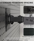 Ultra Top Notch Articulating Pegboard Mount For Laptops And Computer Screens Featuring Ventilated Trays, close-up of dual-hook design on pegboard.