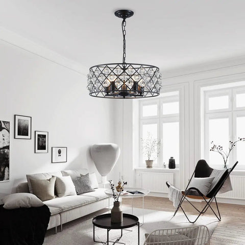 Five Light Drum Crystal Chandelier With K9 Crystals In Rustic Retro Style Ceiling Pendant for living room, modern vintage illumination.
