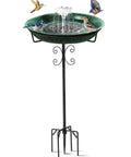 Solar Powered Bird Bath With Fountain For Hummingbirds, Durable 5 Prong Metal Stake Stand, outdoor use, shown with birds
