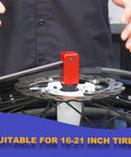 All In One Dirt Bike Tire Change Kit For 16 To 21 Inch Wheels With 15mm 17mm 20mm 25mm Axle Shafts Two 11 Inch Tire Irons A 16 Inch Tire Iron Rim Protectors And Chain Brush Emergency Response Gear showing toolset in use on wheel