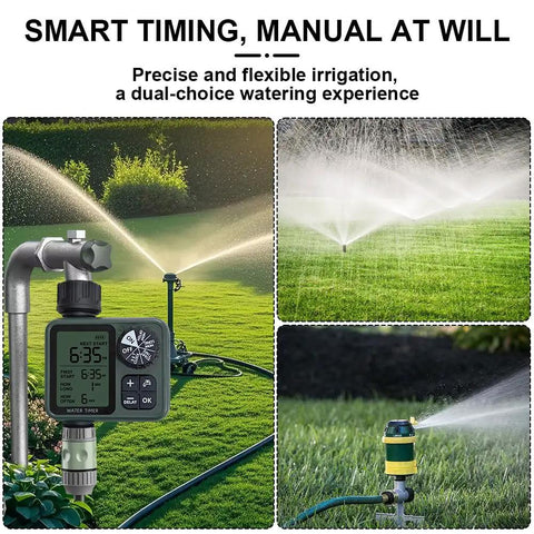 Programmable Outdoor Garden Hose Water Timer With Rain Delay And Manual Override, No Fuss Easy Dial Setup on lawn