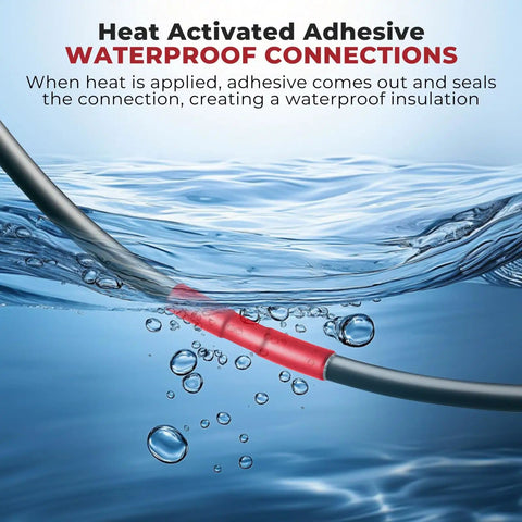 3 To 1 Heat Shrink Tubing Kit With Adhesive Liner Marine Grade Shrink Wrap Black And Red Includes 7 Sizes For Industrial And Automotive Wiring Delivers Tight Moisture Dust Seal And Snug Fit in waterproof demonstration
