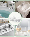 Collage of 36 Piece Bathtub Jet Covers Set In 6 Sizes Fits 12mm 13mm 14mm 15mm 16mm And 17mm Hole displayed with tubs and sinks