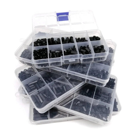 M3 Nylon Hex Spacer Kit 250-Piece Standoff Set For PCBs Motherboards Drones And Quads Non-Conductive Lightweight Black And White Nylon Spacers With Screws Nuts And Washers Included, clear organizer boxes