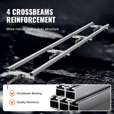 Beefed-Up Rail Mill Guide System With 9 Ft Aluminum Adjustable Saw Milling Rails And Four Crossbar Kits shown with crossbeams.