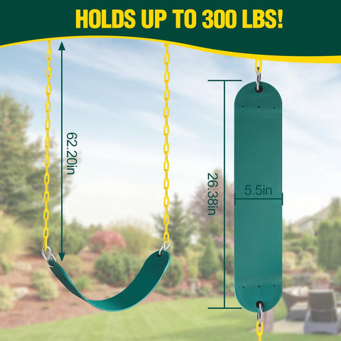 Heavy Duty Swing Set Brackets Bundle With Two A Frame Brackets Four Swing Hangers And Two Seats All Mounting Hardware Included Green Durable Porch Yard Playground Swing Kit with swing seat and dimensions