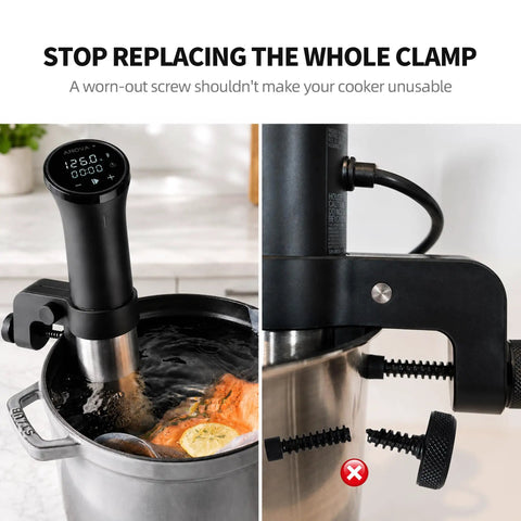 Replacement Screws And End Caps Maintenance Kit For Sous Vide Clamps shown with cooker and broken part
