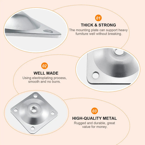 Heavy Duty Leg Mounting Plates Set For Sofas And Furniture Repair showing metal T-plates with features and descriptions