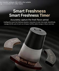 Digital vacuum coffee bean storage container with freshness timer and roasting level indicators for optimal flavor preservation.