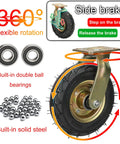 Heavy Duty Rubber Caster Wheels 8 Or 10 Inch Shock Absorbing Pneumatic Tires with side brake for utility carts.