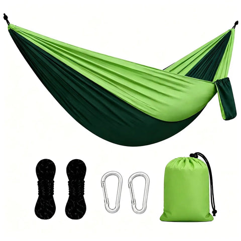 Double Camping Hammock All-In-One Set In Fruit Green Gradient No Knots Needed Extra Large And Ultra-Strong Supports Up To 450 Lbs