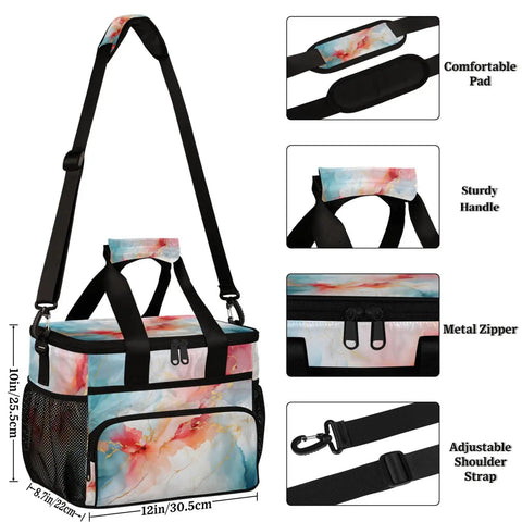 Marble Design Insulated Picnic Backpack Lunch Bag For Women And Men with adjustable strap and spacious compartments.
