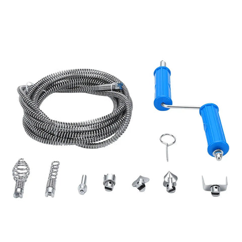 Heavy Duty Flexible Drain Snake Kit And Robust 12Mm Alloy Steel Drain Auger with flexible 3 meter shaft and cutter tips.