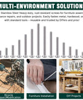 Fifty Pack Button Head Socket Cap Screws Sized For 10-32 Thread By Half Inch Finely Threaded Eighteen Eight Stainless Steel Hardware Tough As Nails Built For Bike Mods And Home Projects Includes Allen Wrench For Quick Setup, displayed with various applications.