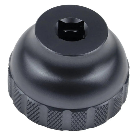 16-Notch Bottom Bracket Tool Black For 41mm OD Threaded BB, Precision Fit In CNC Aluminum, top view showing tool teeth
