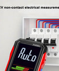 Pro Grade USB Rechargeable Digital Multimeter With 6000 Counts displaying 'Auto' near electrical panel