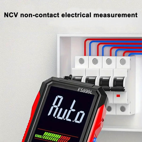 Pro Grade USB Rechargeable Digital Multimeter With 6000 Counts displaying 'Auto' near electrical panel