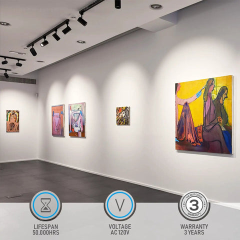 Gallery with Flexible H Track Lighting Heads For Retail, 17.5W LED, Dimmable, CRI90, 4000K, ETL Listed, Matte Black Finish