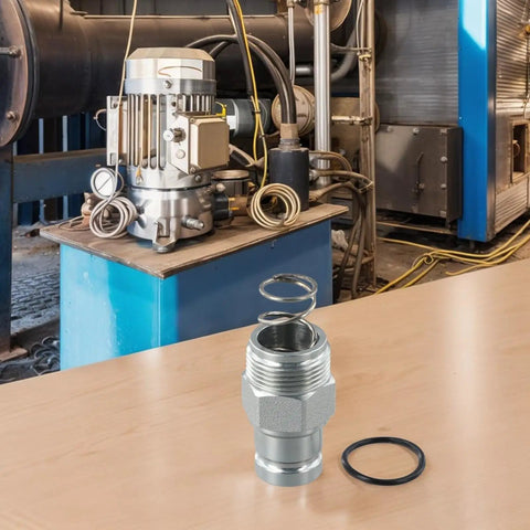 3/8 Inch Male Flat Face Hydraulic Quick Coupler Fitting Compatible With Bobcat Skid Steer Loaders shown in industrial setting
