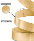 Close-up of gold edge banding 2 inch by 25 foot brushed aluminum edge trim for cabinets and furniture repair and restoration.