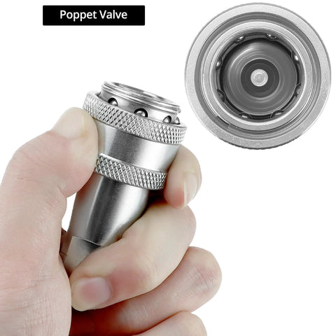 Side and end views of hydraulic quick-connect coupling, set of 2, steel with knurled sleeve; 3/8 NPT/ISO body