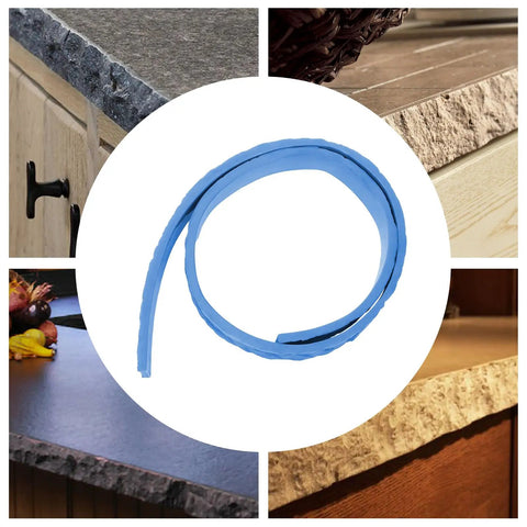 Concrete Texture Edge Form for Pools and Cabinets, 90.55 Inch by 2.75 Inch Blue PU Mold, shown in seamless stamping use.
