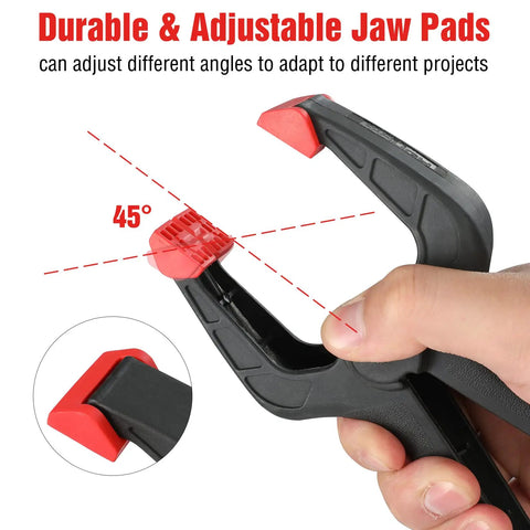Heavy Duty Nylon Spring Clamp Set, 16 Piece with padded, adjustable jaws for precise grip, shown angled at 45°