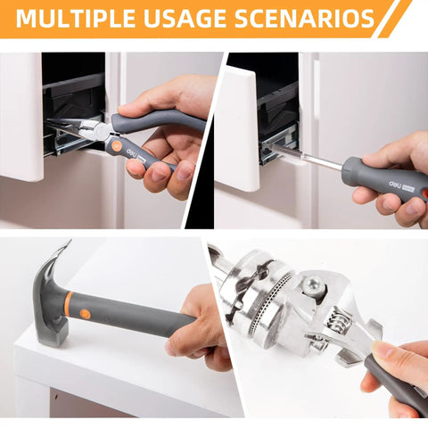 Compact DIY Tool Set For Home Improvement With Stackable Handy Tool Kit Including Adjustable Wrench, Screwdrivers, Hammer, Pliers