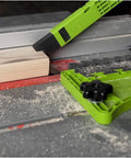 Mini PushPRO PP2 Push Stick For Table Saws With EVA Tip For Superior Grip in use on a wood piece on a table saw, showing precise cut.