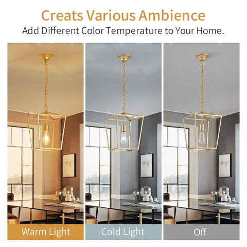 Industrial Gold Lantern Pendant Light With Iron Cage E26 Chandelier For Dining Room And Kitchen Modern Minimalist Gold Fixture