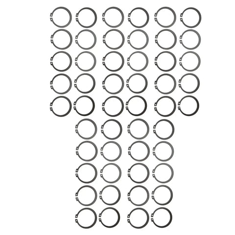 50Pcs Circlip Snap Rings Kit Pro Grade Heavy Duty C Clips For 507 AC Compressor Clutch Durable Fastening And Sealing Solution With 1.8mm Thickness, 49.44mm OD, 40.69mm ID Black Iron arranged in rows.