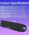 Image of Dope High Fidelity Computer Sound Bar With Bluetooth And 3.5mm Aux Input USB C Powered For Desktop PC Laptop And Monitor Built In Microphone And Headphone Jack Rich Stereo Audio, showing product specifications and size.