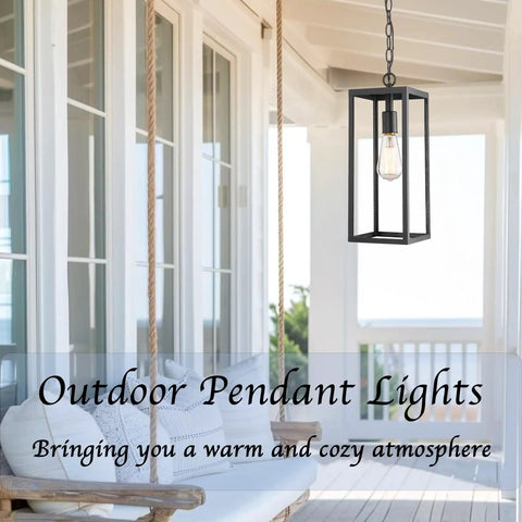 15 Inch Outdoor Pendant Lantern Light With Clear Glass For Patio Pathway And Hallway hanging on porch