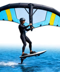 Rider using Inflatable Wind Foil Wing For Wingfoiling And Hydrofoil Boards With Handheld Sail, 4m, on the ocean.
