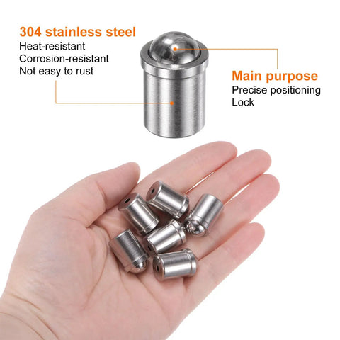 Killer Grip 6 Pack Ball Point Spring Plungers 304 Stainless Steel Precision catch latches held in hand for mechanical clamping.