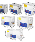 Heated Stainless Steel Ultrasonic Cleaner With Digital Timer And Adjustable Temperature for pro deep cleaning tools and jewelry, various sizes.