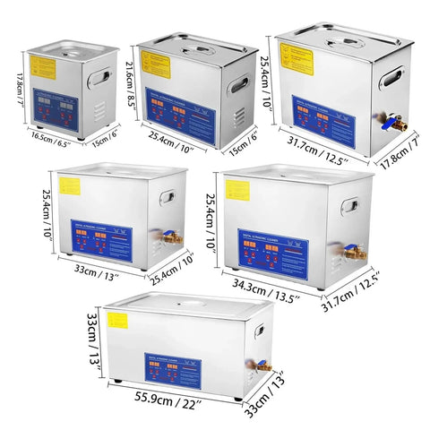 Heated Stainless Steel Ultrasonic Cleaner With Digital Timer And Adjustable Temperature for pro deep cleaning tools and jewelry, various sizes.