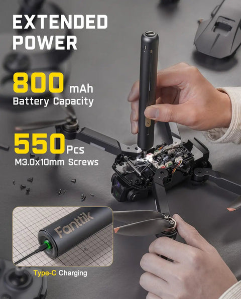Person using Tiny But Mighty Ultra Mini Cordless Electric Screwdriver With 0.6 Nm Torque And 270 RPM NeoPulse Motor on drone.
