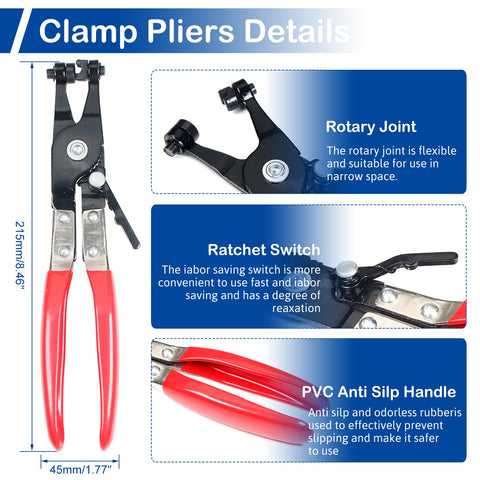 Clamp pliers from 105 Piece 6 To 25Mm Spring Band Hose Clamp Kit With Pliers 15 Sizes Pro Grade Assorted Hose Clips