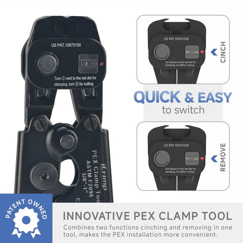 Ratchet Pex Cinch And Remove Tool For Three Eighths To One Inch Stainless Steel Clamps, Universal Clamp Cinching Tool For Pex Lines, Works With ASTM F2098 And Non F2098 Single Ear Hose Clamps, Easy Cinch Remove And Reuse.
