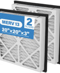 MERV 13 Pleated Air Filter Replacement 20x20x3 For Whole Home Return Air Grille, Compatible With VGF Series, Actual Size 18-3/8 x 18-3/8 x 3, 2 Pack, High Efficiency Home Filtration image showing two filters