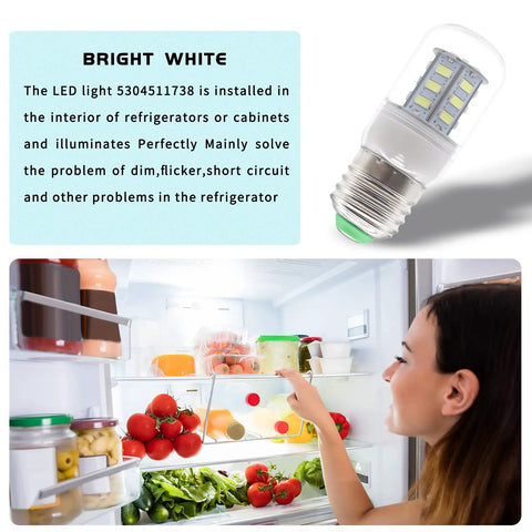 Led Refrigerator Light Bulb 3.5W Wide Voltage 85V-265V Replacement for Frigidaire Kenmore Kei D34L PS12364857 AP6278388 5304511738 Bright White LED Glow in fridge interior