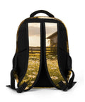 Sunset Daisy Barn Farm Printed Unisex Backpack With Large Capacity, breathable straps, daisy field and barn design on back