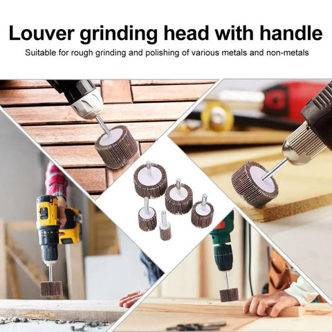 10Pcs Polishing Wheels For Rotary Tools With Brown Corundum Abrasive In Use On Wood Surface, Louver Grinding Head Display