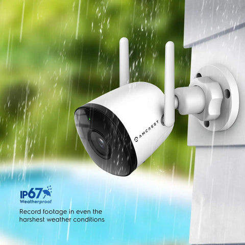 1080P Outdoor WiFi Security Cam With 102 Degree Field Of View, 98ft Night Vision, weatherproof IP67, white, mounted on wall