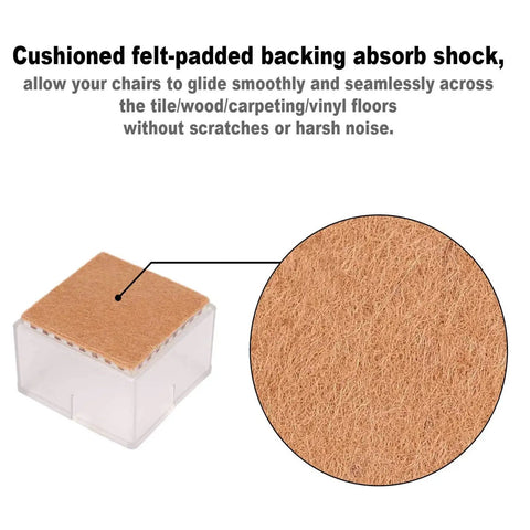 Cushioned felt pad on silicone Square Table Leg Protectors For Large Chairs And Sofas Fits From One And Fifteen Sixteenths Inches To Two And One Sixteenth Inches 49mm To 53mm Two Inch Silicone Leg Caps With Felt Pads Clear 16 Pack No Slip Floor Safe Easy Fit